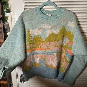 Zara fuzzy pastel goose sweater